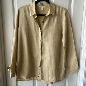 Eileen Fisher Organic Linen Tan Button Down Shirt